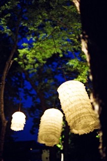 Delicate fabric lanterns were suspended from the trees to add a magical glow to the event as the sun faded from the sky.