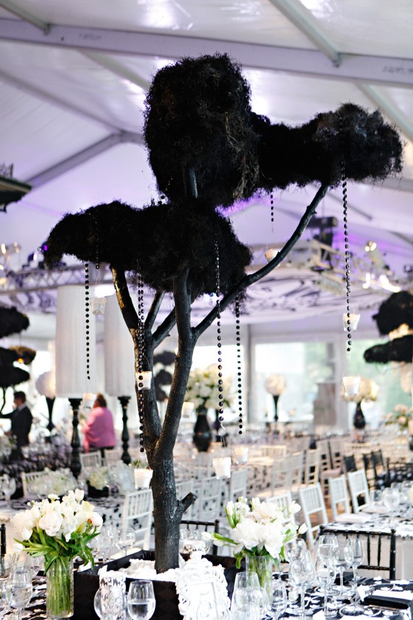black tree tented event evantine design black and white theme philadelphia event