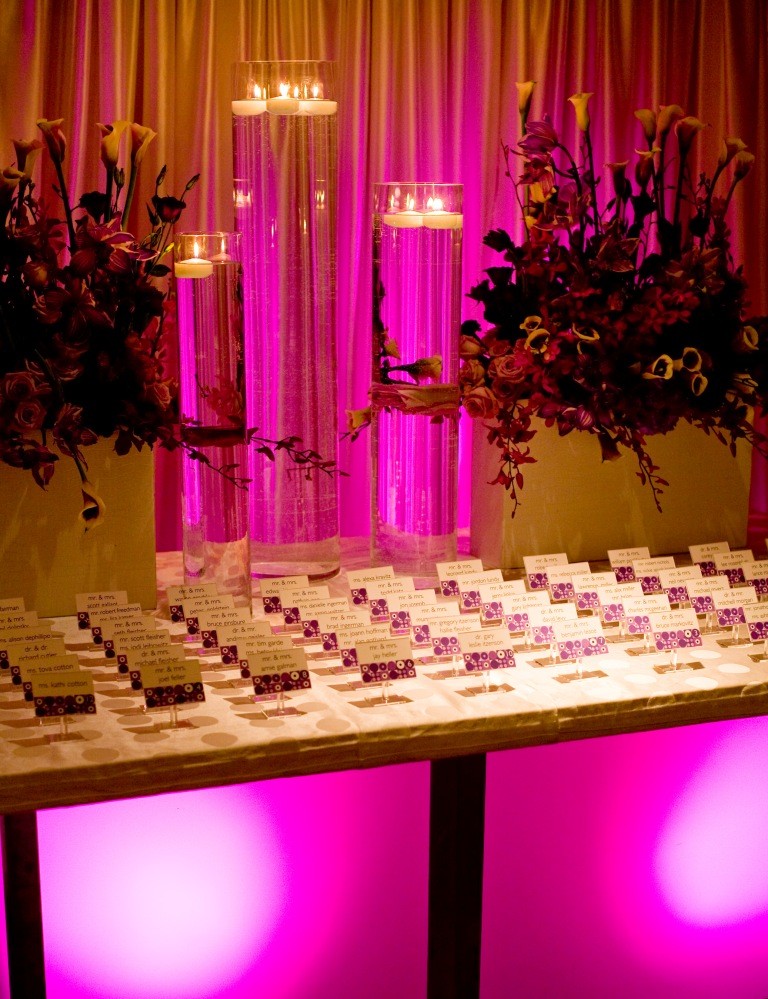 place card table magenta lighting light up table modern bat mitzvah evantine design melissa paul michael branscom