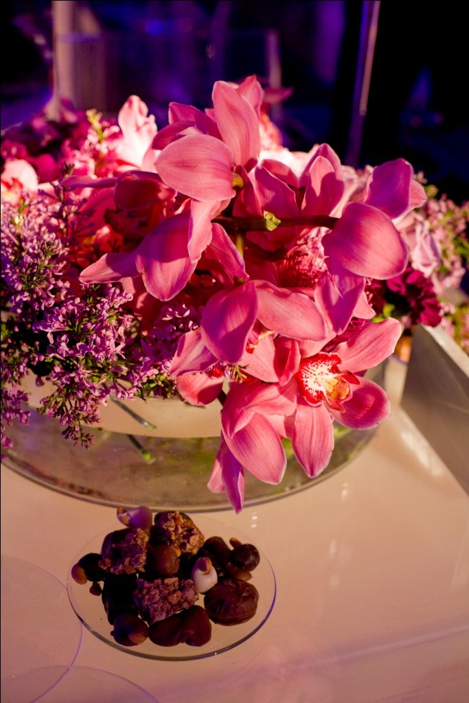 purple orchids lilac glass vase modern bat mitzvah evantine design melissa paul meadowlands