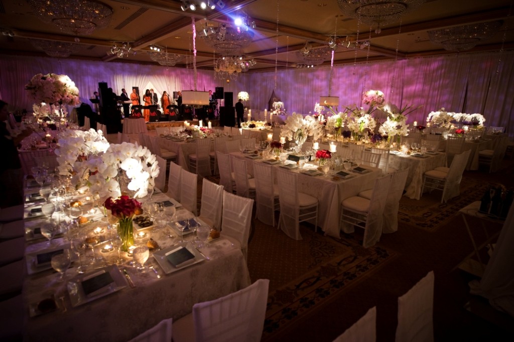 white wedding decor with purple lighting hotel weddings philadelphia evantine