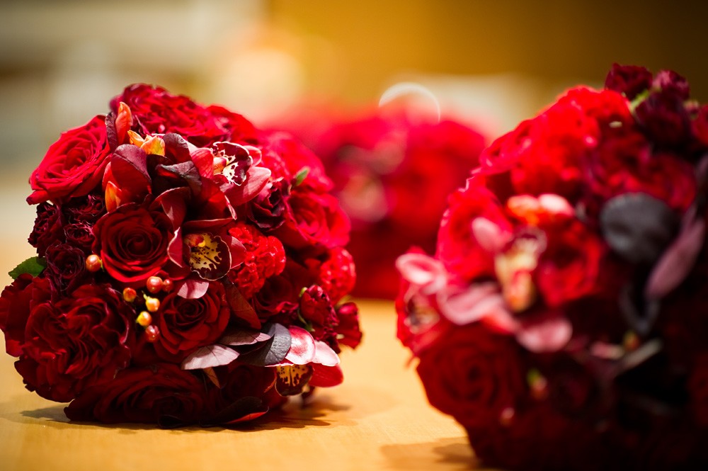 bridemaids bouquets red roses red orchids four seasons hotel philadelphia weddings evantine design