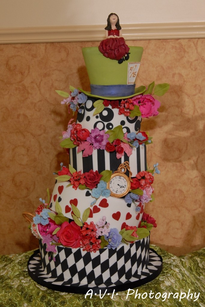 alice in wonderland themed parties, topsy turvy cake, bat mitzvah, kids parties, evantine design