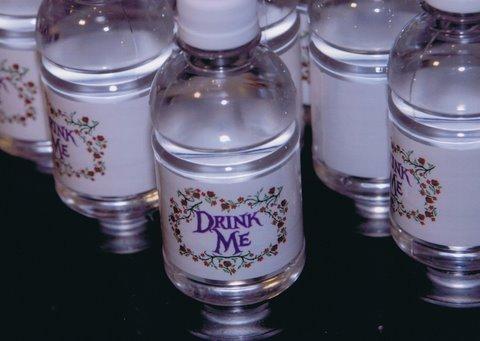 Drink Me bottles, alice in wonderland themed parties, kids parties, bat mitzvahs, philadelphia parties, evantine design