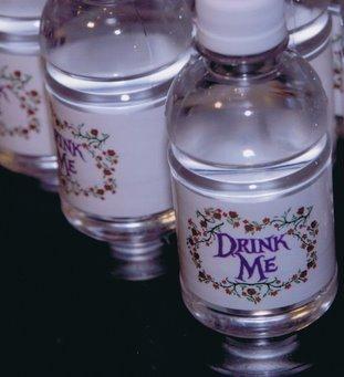 Drink Me bottles, alice in wonderland themed parties, kids parties, bat mitzvahs, evantine design