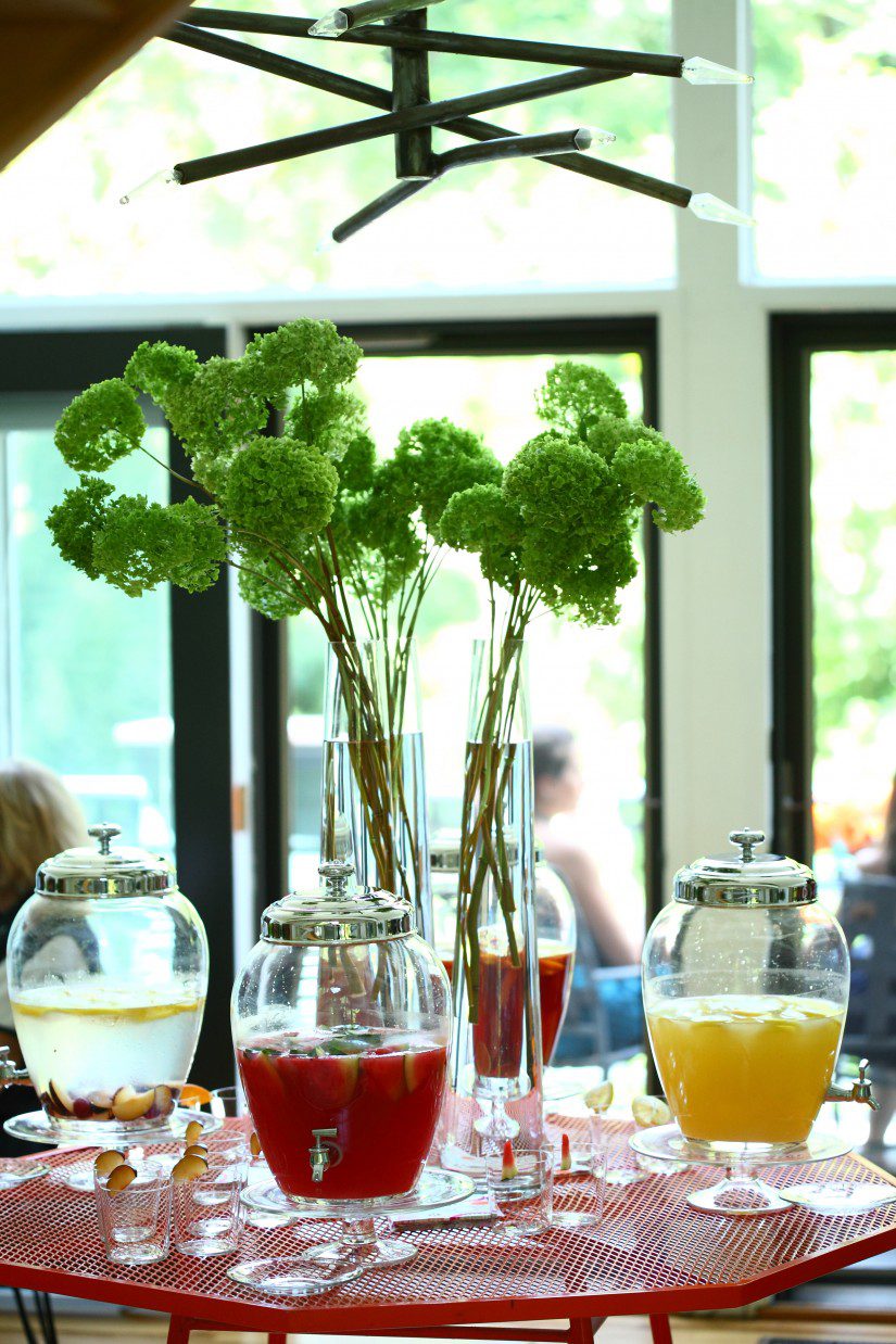 beverage stations at bridal stations, peter callahan catering, colorful drinks for weddings, modern bridal shower ideas, evantine design decor, melissa paul