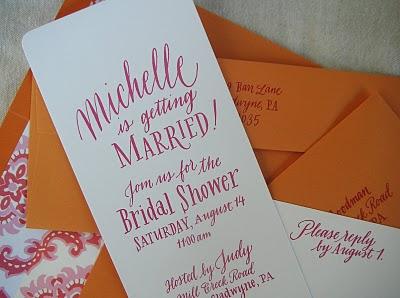 Leigh wells calligraphy, whimsical bridal shower invitations, wedding invitations