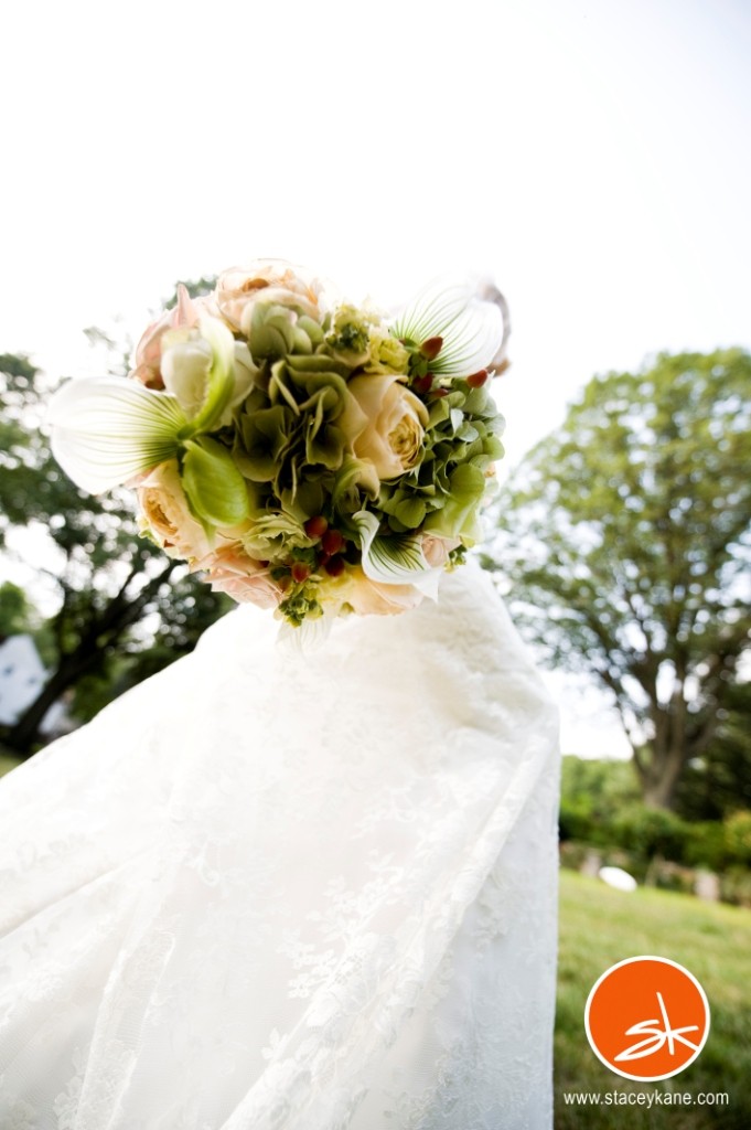 summer bridal bouquet with cabbage roses lady slipper orchids green hydrangea appleford philadelphia weddings