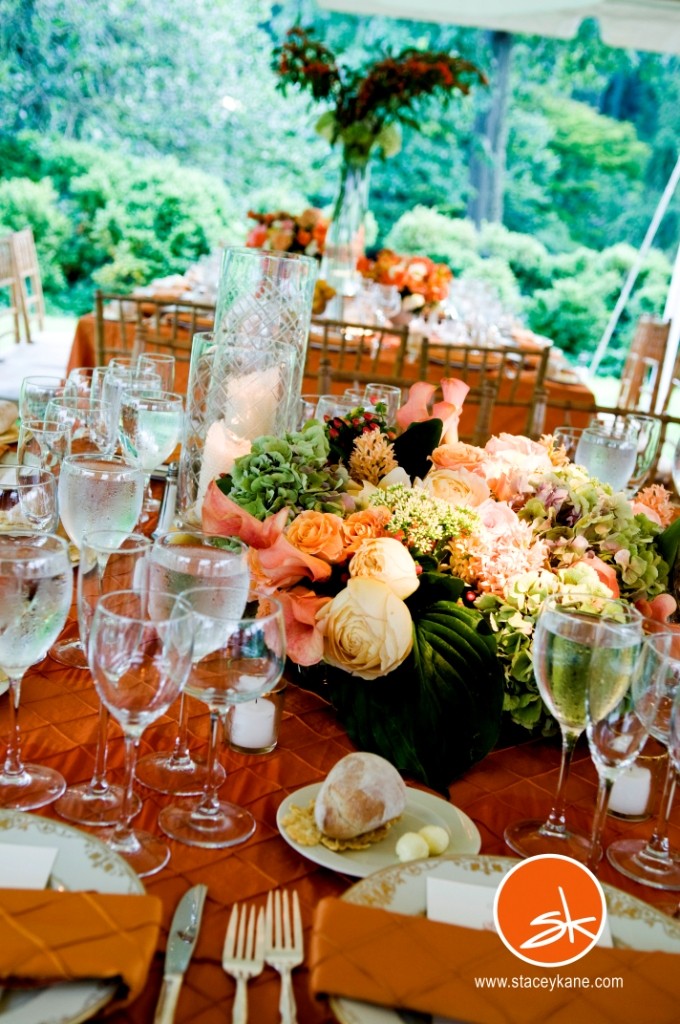 orange and green floral centerpieces for summer weddings tented weddings in philadelphia appleford estate evantine design