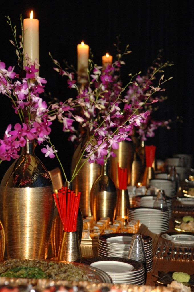 large gold sushi station revealed at event purple orchids philadelphia weddings main line bar mitzvahs