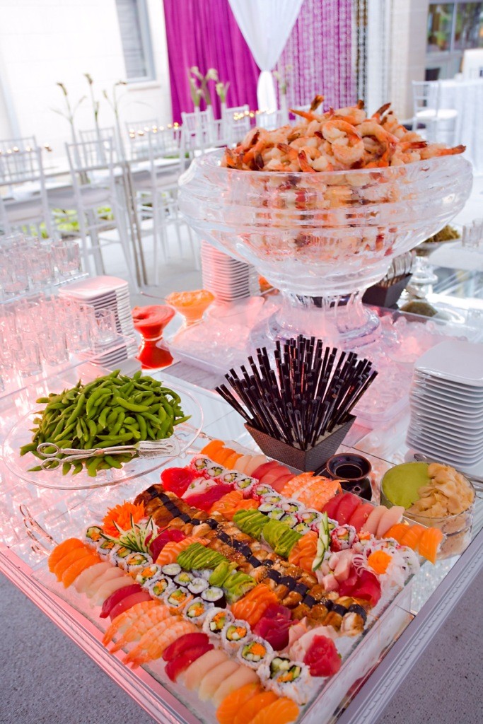 sushi seafood crudite ice bowl with shrimp and edamame philadelphia weddings main line bar mitzvahs evantine design