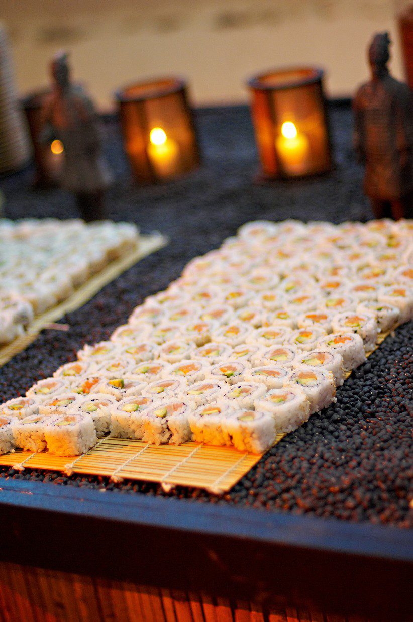 sushi station asian themed decor evantine design philadelphia weddings main line bar mitzvahs