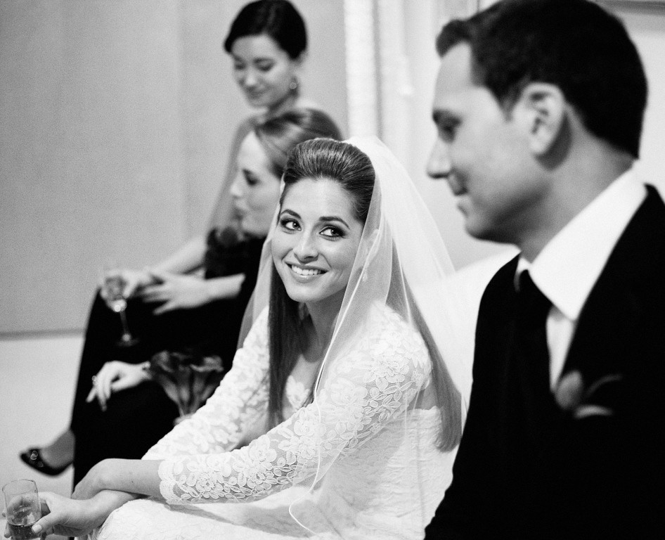bride smiling at groom evantine design weddings ketubah signing jewish wedding ceremony
