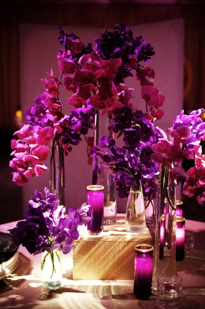 purple and magenta orchid wedding centerpieces evantine design weddings