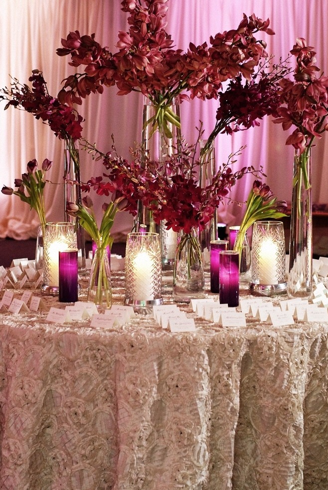 purple orchid and lace place card table evantine design