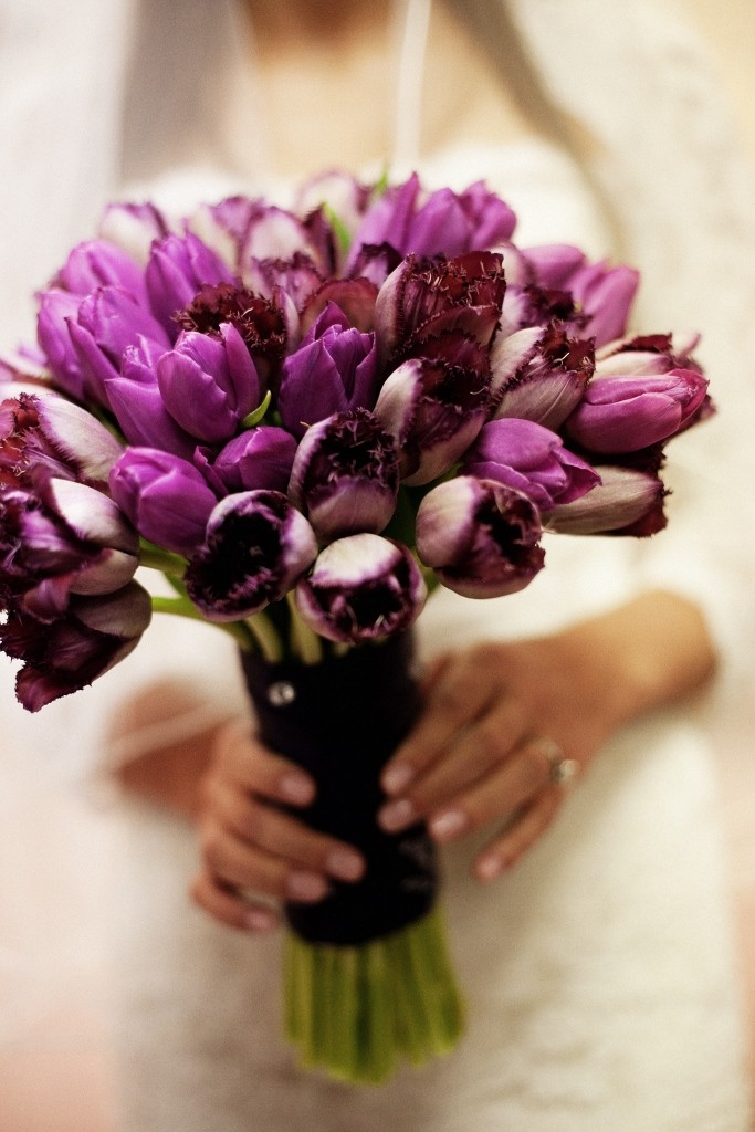 contemporary bridal bouquets purple fringe tulips