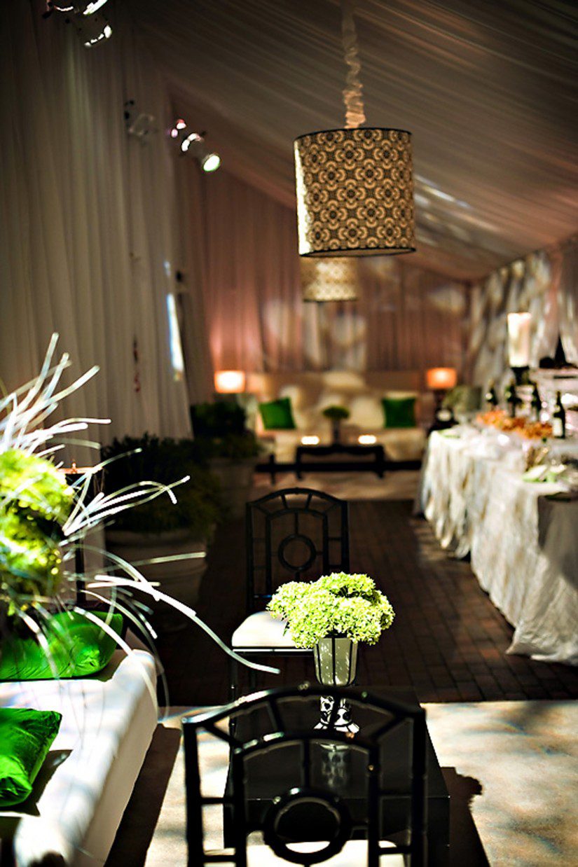 black white and green tented wedding decor philadelphia event planners