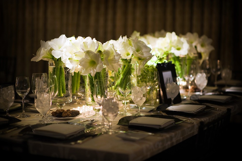 white amaryllis cut glass vases black and white weddings
