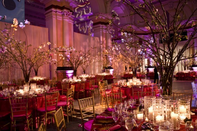 Cherry Branches and Coral Pink Sequin Linens Historic Party Venues Philadelphia