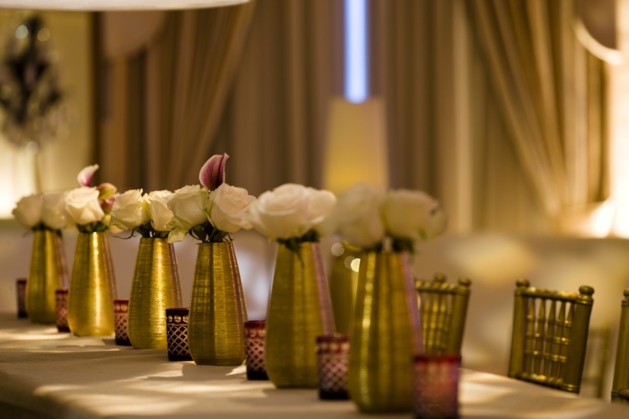 Gold Vases White Roses Community Table Rittenhouse Hotel Weddings