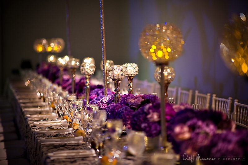 long tables with purple flowers philadelphia weddings evantine design