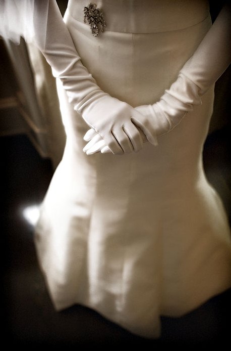 Bridal Gown with Long White Gloves Vintage Brooch Philadelphia Wedding Planners