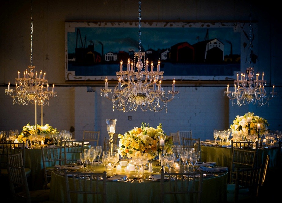 Crystal Chandeliers Loft Weddings Philadelphia Brides Yellow Event Decor