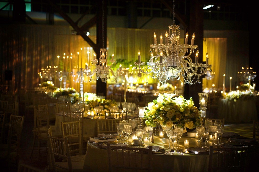 Glamorous Crystal Chandeliers Yellow Centerpieces Romantic Weddings Philadelphia