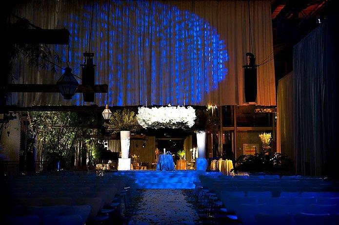 Weddings with Blue Lighting Suspended Chuppahs Evantine Design