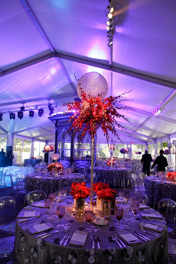 Crystal Ball Event Design Purple Flowers Silver Linens Philadelphia Party Planners