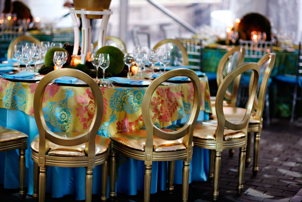 Gold Lucite Pop Chairs Luxury Events Blue Satin Linens Philadelphia Event Designers Evantine Design