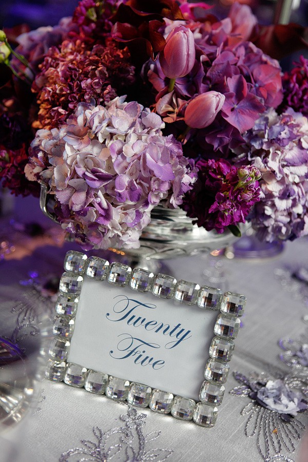 Purple Floral Centerpieces Hydrangea Tulips Lilac Stock Orchids Mini Callas Crystal Table Numbers