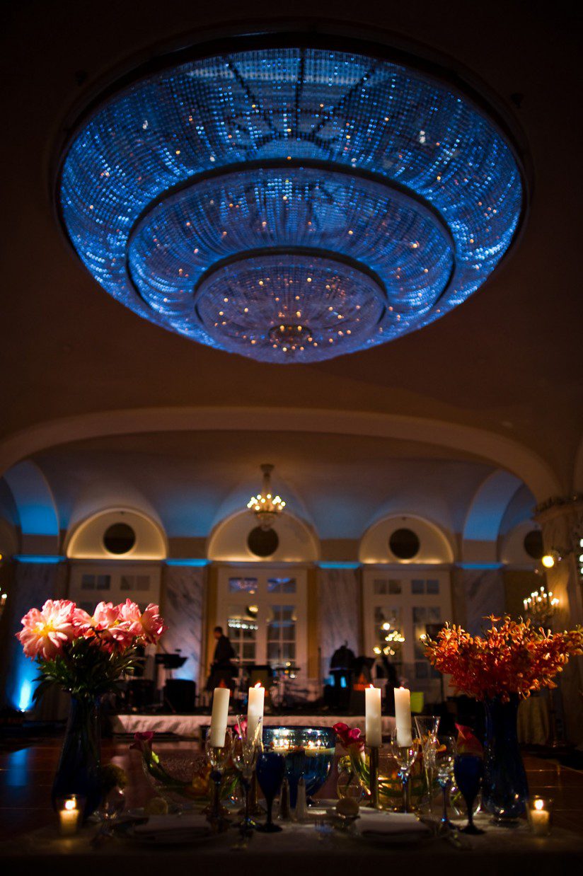 glass chandelier blue lighting philadelphia weddings ritz carlton hotel