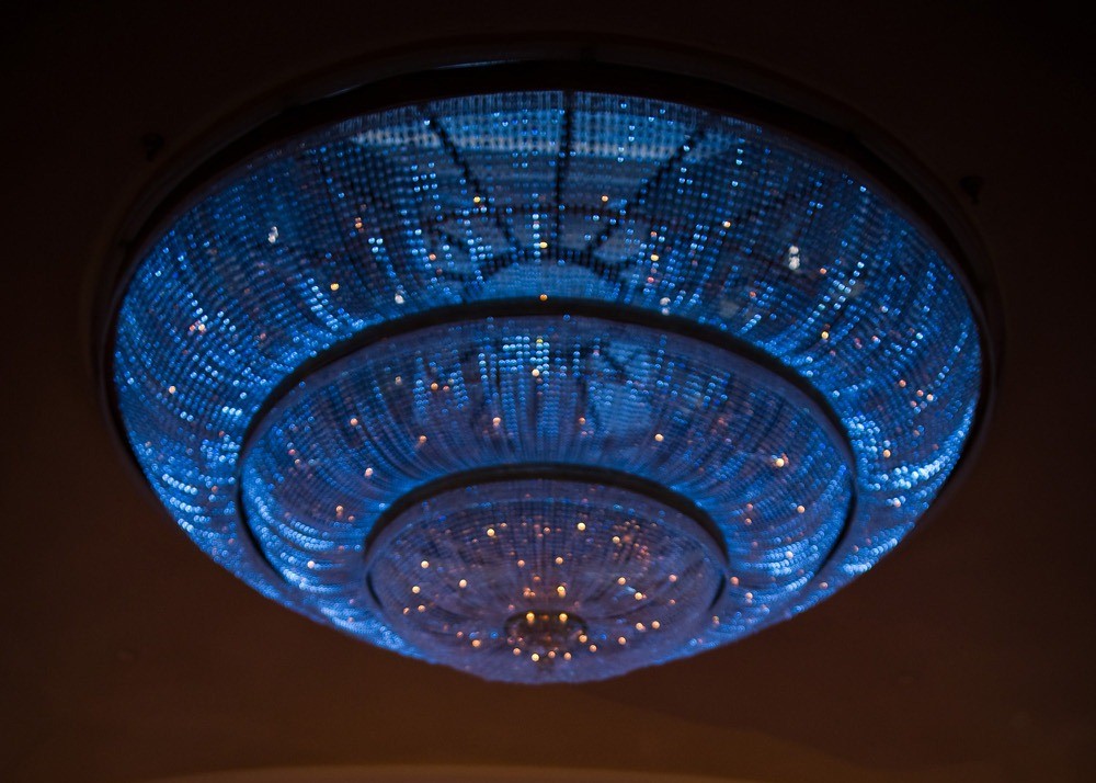 glass chandelier blue lighting philadelphia weddings ritz carlton hotel-c
