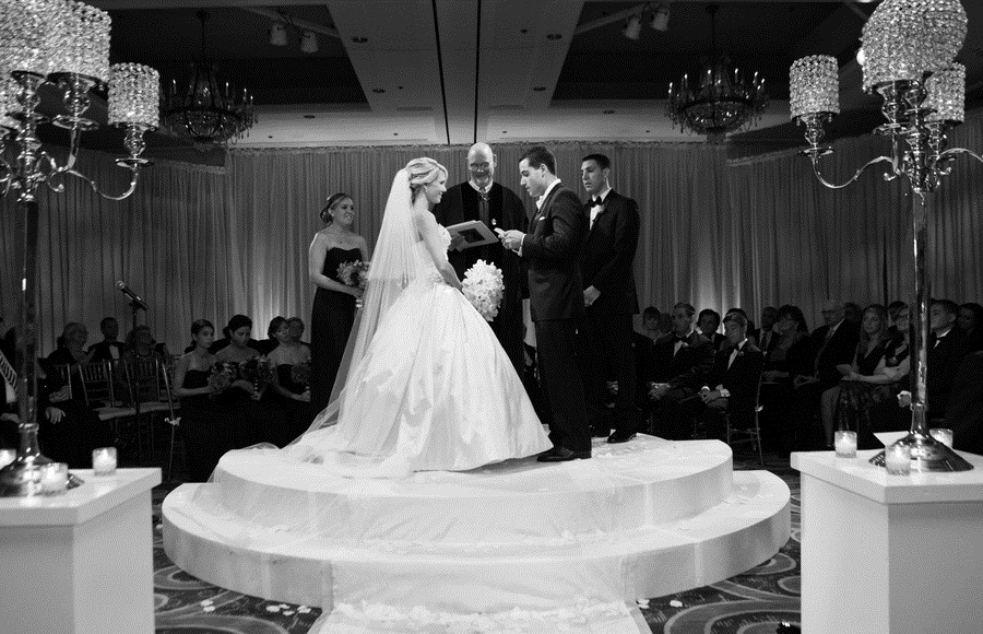 wedding ceremony round stage crystal candelabra four seasons luxury weddings philadelphia