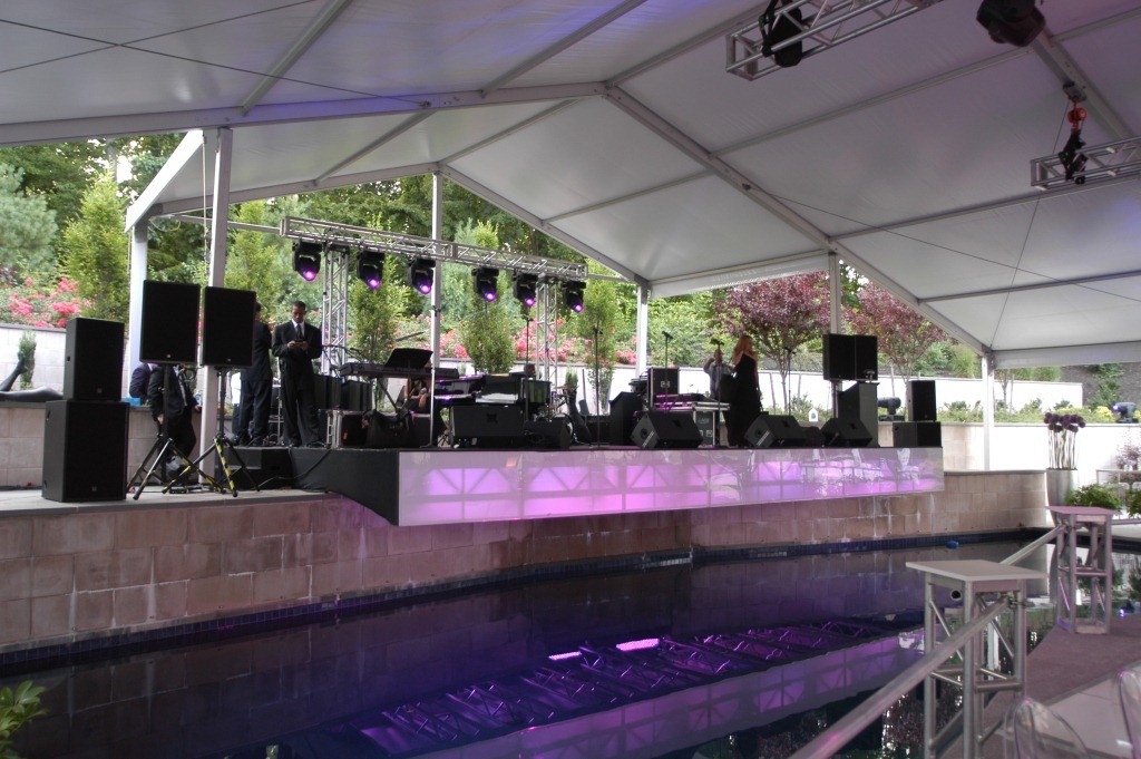 Cantilevered Stage Over Waterfall Pool Backyard Parties Anniversary Celebrations-c