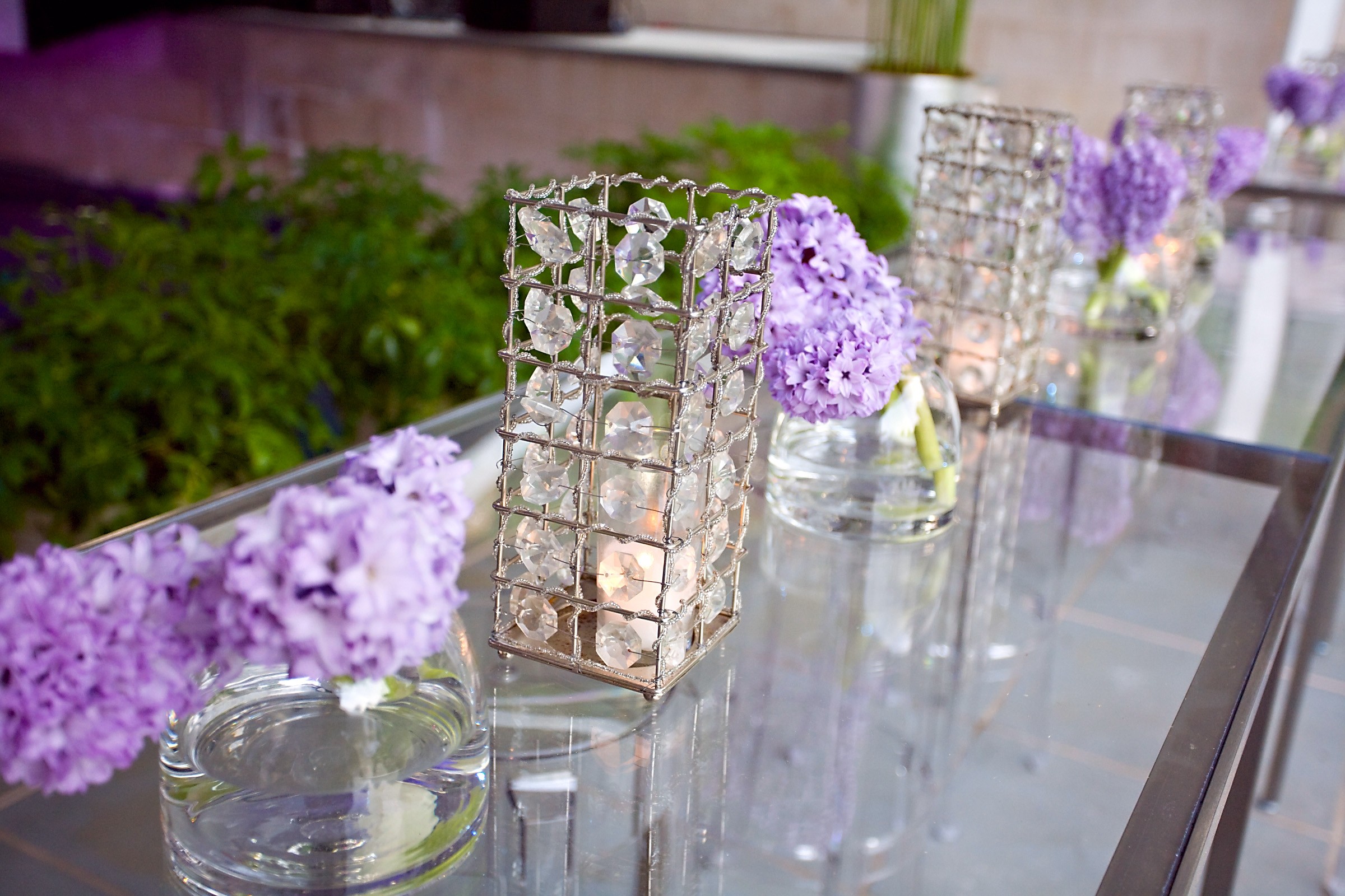 Lavender Hyacinth Mirror Tables Crystal Hurricanes