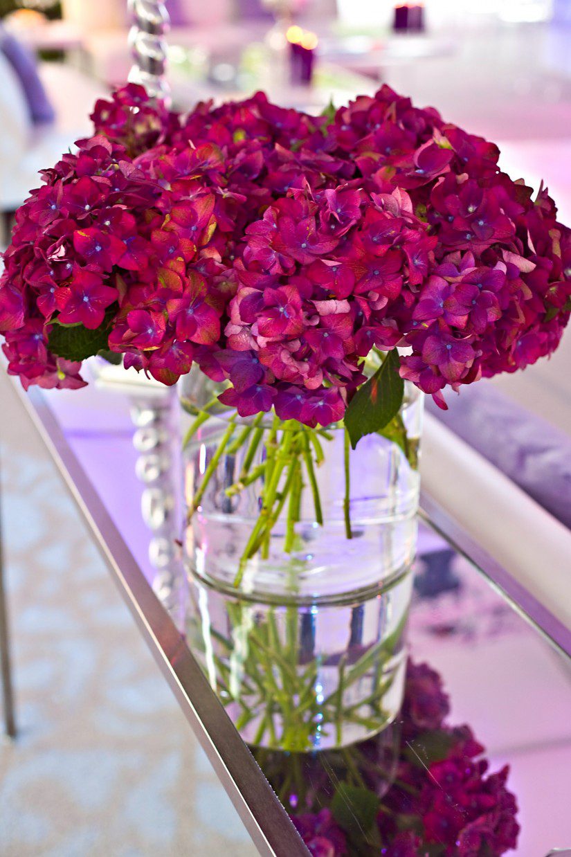 Magenta Hydrangea Mirror Table Summer Tented Parties Evantine