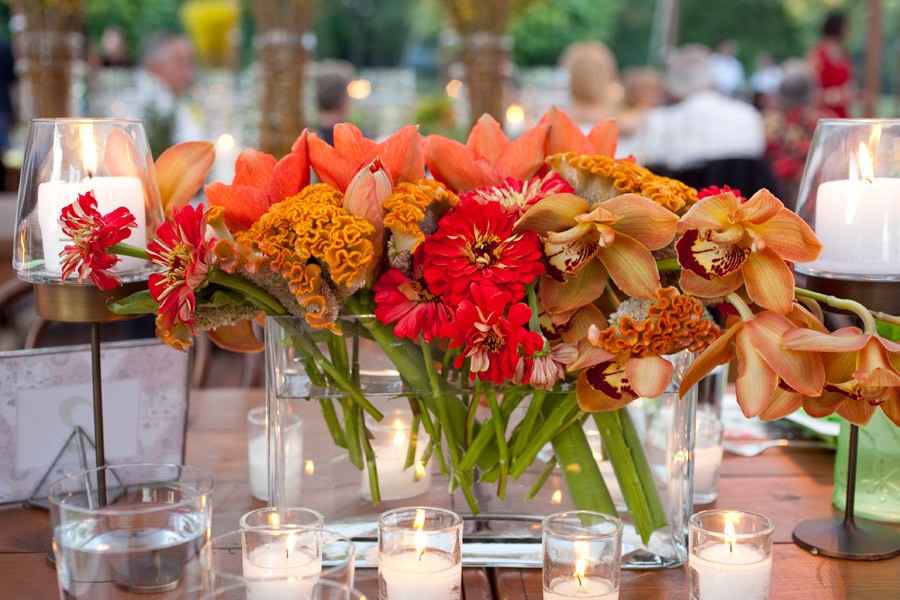 Orange Red and Rustic Flowers Wedding Centerpieces Philadelphia Weddings