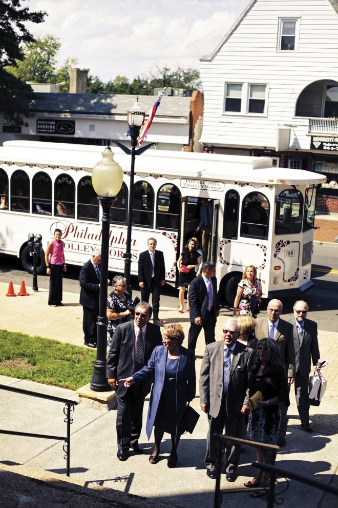 Guests Arriving Wedding Trolleys South Jersey