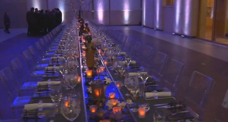 feast tables reflecting pool centerpieces gardenias barnes museum evantine design
