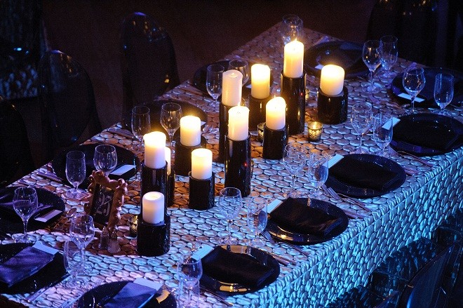 Black and Silver Dinner Tables Black Candle Centerpieces Evantine Design A