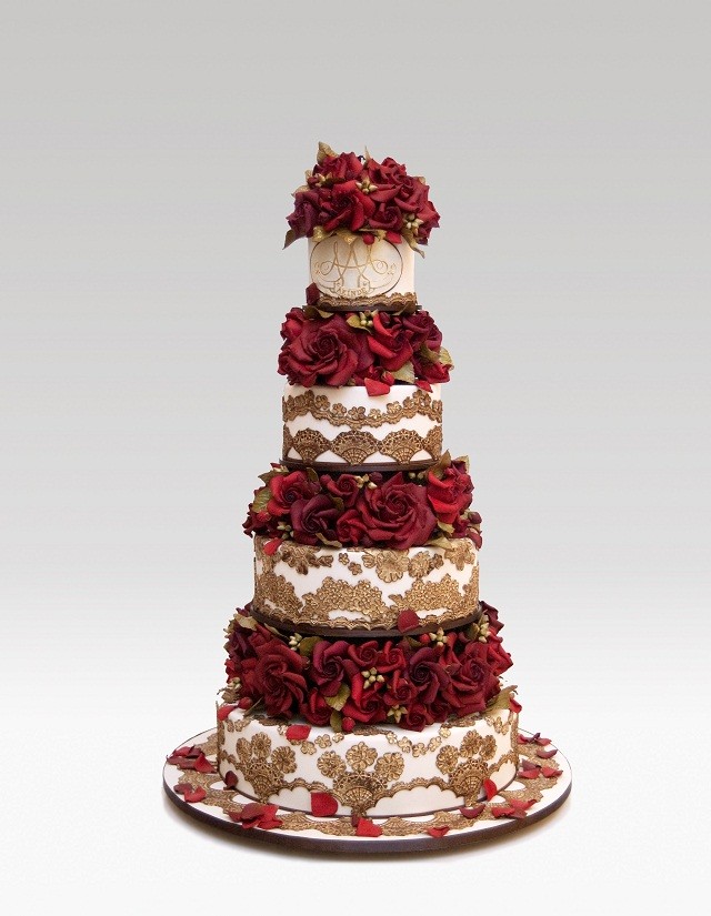 Red and Gold Wedding Cake by Ron Ben-Israel