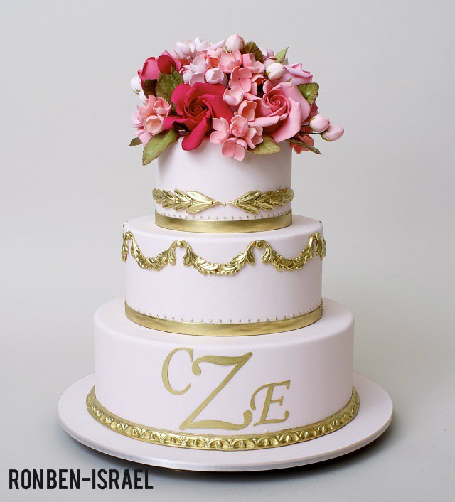 pink and gold wedding cake by ron ben israel