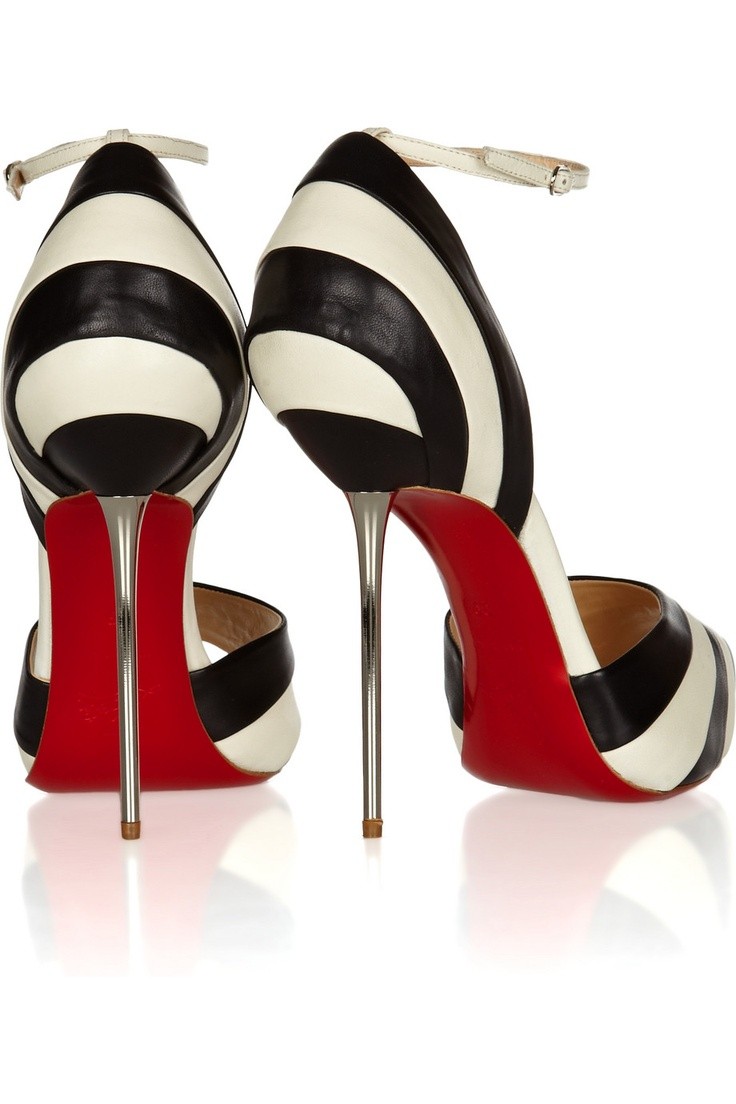 Christian Louboutin black and white striped heels