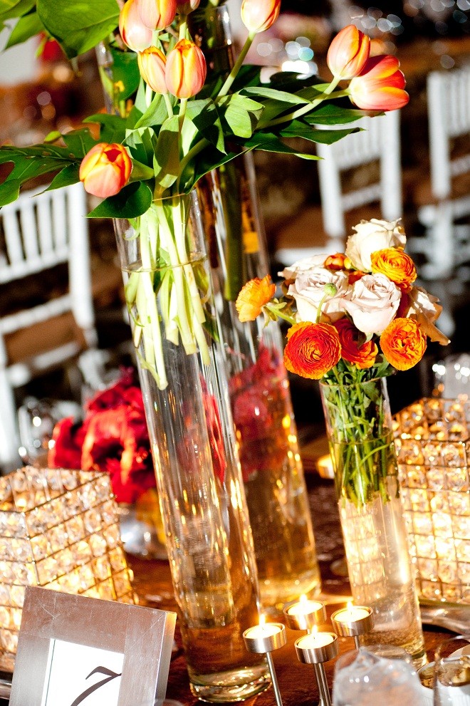 orange tulips floral centerpieces evantine design