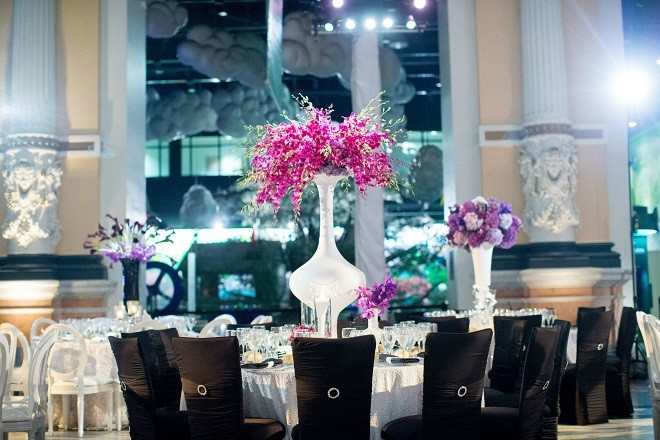 black chameleon chairs for weddings purple orchids evantine design