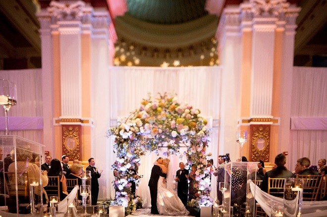 purple chuppah please touch museum weddings evantine design