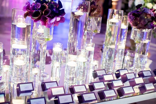 purple placecards wedding decor evantine design