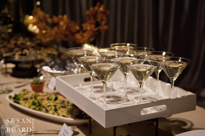 Martinis were available on the food bars for fast service. Evantine Design.